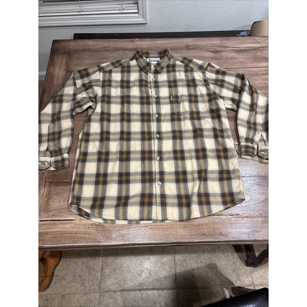 Columbia  Flannel Shirt Mens XLBeige Tan Button Up